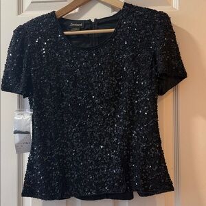 Vintage Black Sequin Short Sleeve Top